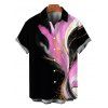 Men's Vacation Shirt Abstract Metallic Gold Ink Wash Print Button Up Shirt - Noir 5XL