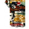 Men's Streetwear Shirt Vintage Graffiti Letter Lips Print Button Up Shirt - multicolor A 5XL