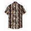 Men's Vacation Shirt Vintage Coffee Snake Skin Print Button Up Shirt - marron foncé 5XL