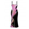Vacation Dress Abstract Metallic Gold Ink Wash Print Spaghetti Strap Maxi Bodycon Dress - Noir XXL | US 14