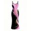 Vacation Dress Abstract Metallic Gold Ink Wash Print Spaghetti Strap Maxi Bodycon Dress - Noir XXL | US 14
