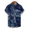Men's Vacation Shirt 3D Faux Demin Patchwork Print Button Up Shirt - Bleu profond 5XL