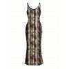 Vacation Dress Vintage Coffee Snake Skin Print Spaghetti Strap Maxi Bodycon Dress - marron foncé XXL | US 14