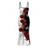 Vacation Dress Contrast Color Butterfly Rose Print Spaghetti Strap Maxi Bodycon Dress - Rouge Vineux S | US 4