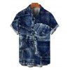 Vacation Couple Outfit 3D Faux Demin Patchwork Print Pocket Off the Shoulder Romper and Shirt Set - Bleu profond S | US 4