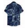 Vacation Couple Outfit 3D Faux Demin Patchwork Print Pocket Off the Shoulder Romper and Shirt Set - Bleu profond S | US 4