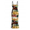 Streetwear Couple Outfit Vintage Graffiti Letter Lips Print Spaghetti Strap Maxi Bodycon Dress and Shirt Set - multicolor A S | US 4
