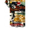 Streetwear Couple Outfit Vintage Graffiti Letter Lips Print Spaghetti Strap Maxi Bodycon Dress and Shirt Set - multicolor A S | US 4