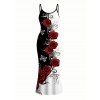 Vacation Couple Outfit Contrast Color Butterfly Rose Print Spaghetti Strap Maxi Bodycon Dress and Shirt Set - Rouge Vineux S | US 4