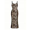 Vacation Couple Outfit Vintage Coffee Snake Skin Print Spaghetti Strap Maxi Bodycon Dress and Shirt Set - marron foncé S | US 4