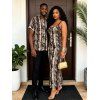 Vacation Couple Outfit Vintage Coffee Snake Skin Print Spaghetti Strap Maxi Bodycon Dress and Shirt Set - marron foncé S | US 4