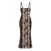 Vacation Couple Outfit Vintage Coffee Snake Skin Print Spaghetti Strap Maxi Bodycon Dress and Shirt Set - marron foncé S | US 4