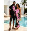 Vacation Couple Outfit Abstract Metallic Gold Ink Wash Print Spaghetti Strap Maxi Bodycon Dress and Shirt Set - Noir S | US 4