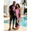 Vacation Couple Outfit Abstract Metallic Gold Ink Wash Print Spaghetti Strap Maxi Bodycon Dress and Shirt Set - Noir S | US 4