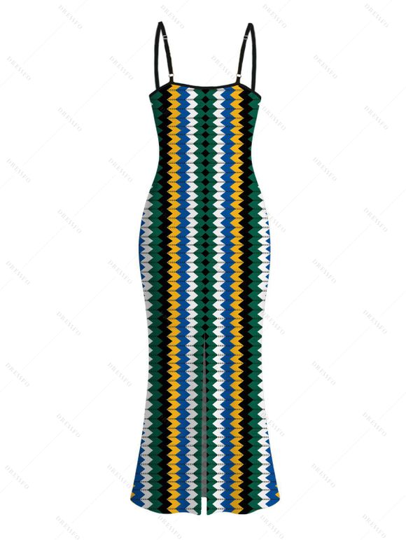 Hawaiian Vacation Dress Colorblock Zig Zag Print Bodycon Mermaid Maxi Dress - multicolor XXXXL | US 18