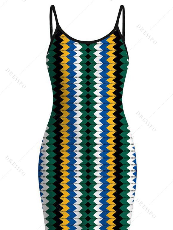 Hawaiian Vacation Dress Colorblock Zig Zag Print Bodycon Mermaid Maxi Dress - multicolor XXXXL | US 18