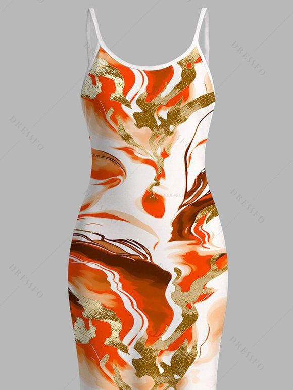 Vacation Dress Marble Fluid Swirl Tie Dye Print Bodycon Mermaid Maxi Dress - Orange XXXXL | US 18