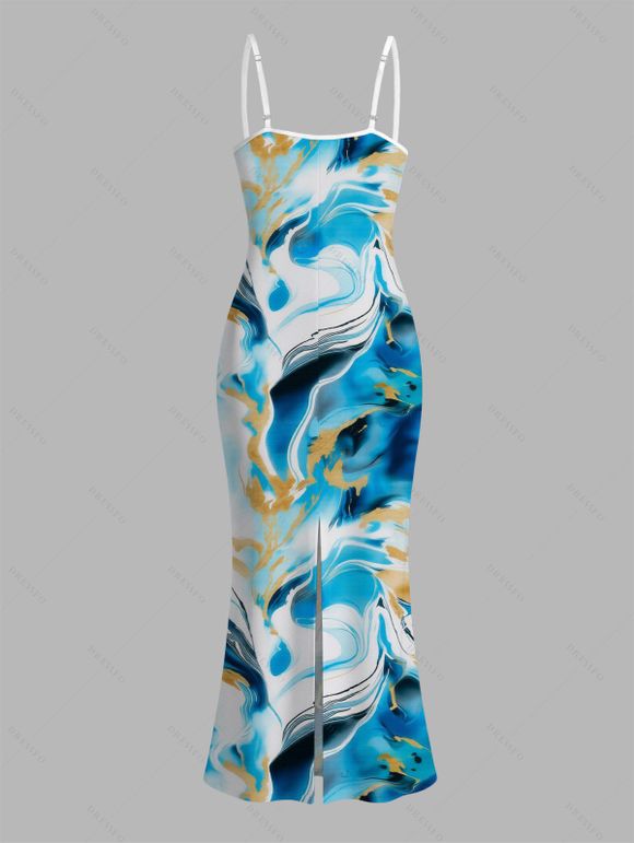 Vacation Dress Marble Fluid Swirl Tie Dye Print Bodycon Mermaid Maxi Dress - Bleu XXXXL | US 18