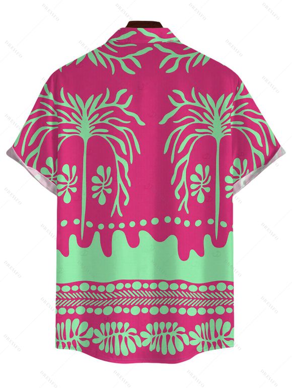 Men's Beach Vacation Shirt Palm Tree Ethnic Tribal Print Button Up Shirt - Rose Vif 5XL