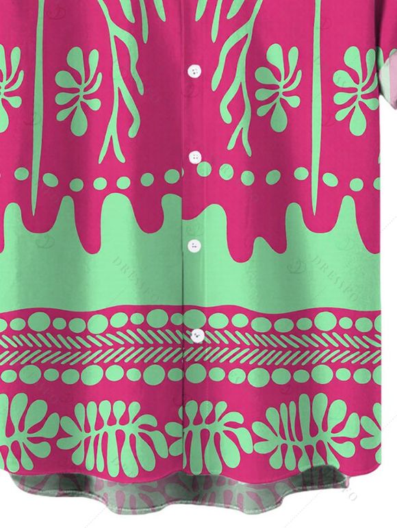 Men's Beach Vacation Shirt Palm Tree Ethnic Tribal Print Button Up Shirt - Rose Vif 5XL