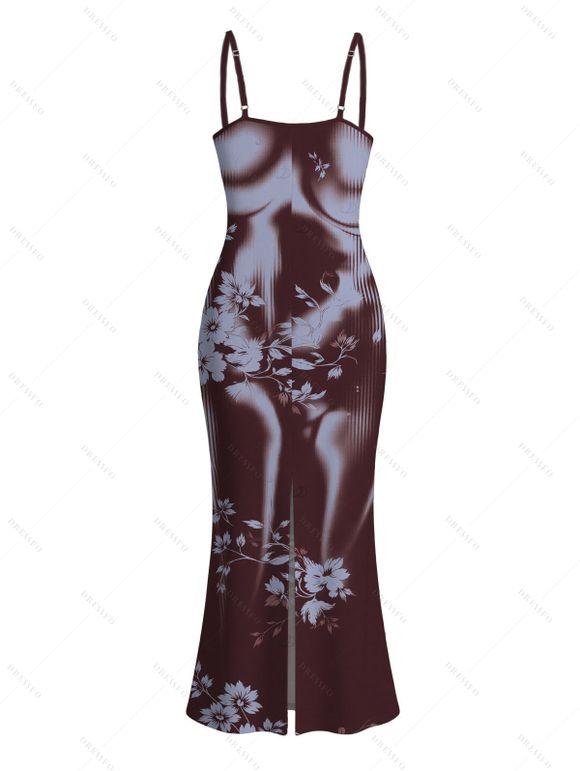 Vacation Dress Ombtr Abstract Skeleton Print Spaghetti Strap Maxi Bodycon Dress - Couleur Caramel XXL | US 14