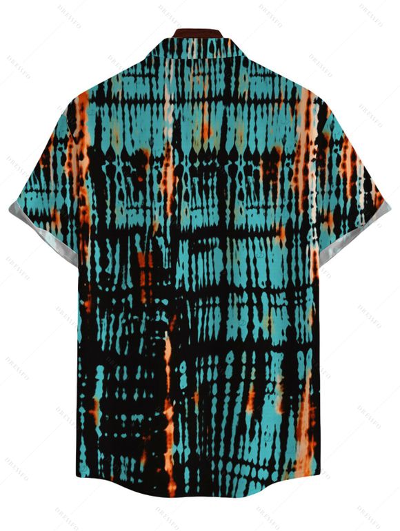 Men's Hawaiian Vacation Shirt Vertical Stripe Tie Dye Abstract Print Button Up Shirt - Turquoise Foncée 5XL