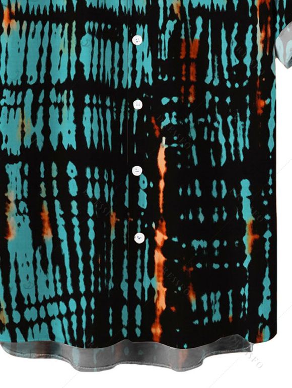 Men's Hawaiian Vacation Shirt Vertical Stripe Tie Dye Abstract Print Button Up Shirt - Turquoise Foncée 5XL