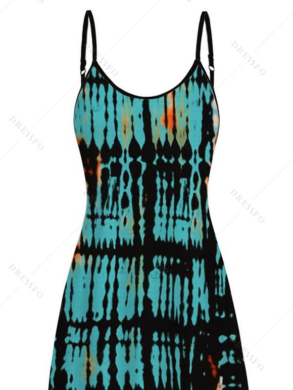 Hawaiian Vacation Dress Vertical Stripe Tie Dye Abstract Print Pocket Spaghetti Strap Midi Dress - Turquoise Foncée XXXXXL | US 20