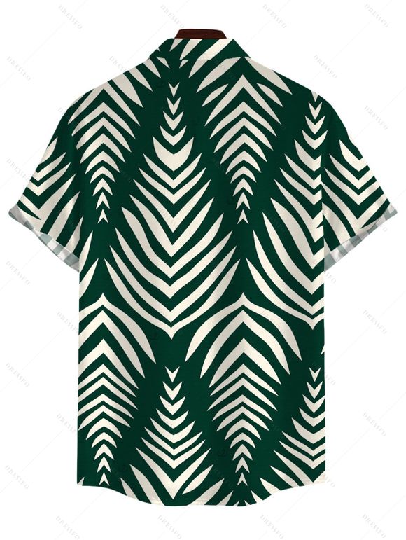 Men's Beach Vacation Shirt Serrated Palm Leaf Geometric Print Button Up Shirt - Vert profond 5XL
