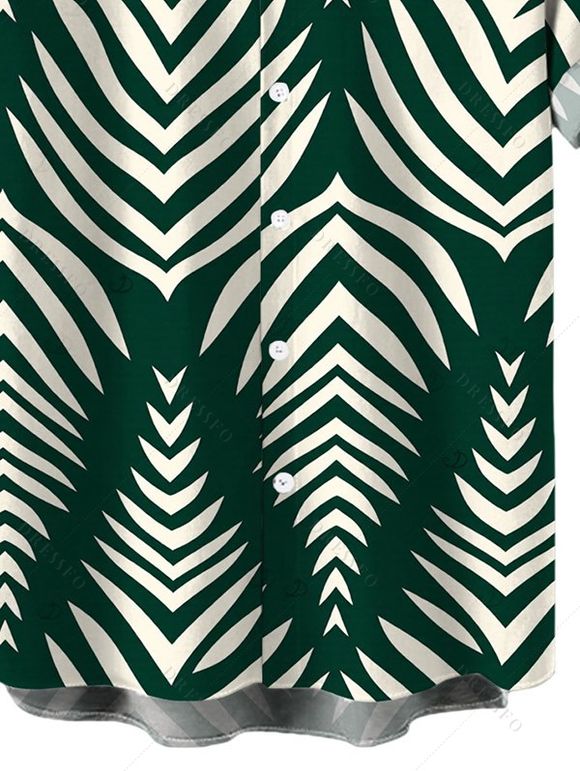 Men's Beach Vacation Shirt Serrated Palm Leaf Geometric Print Button Up Shirt - Vert profond 5XL