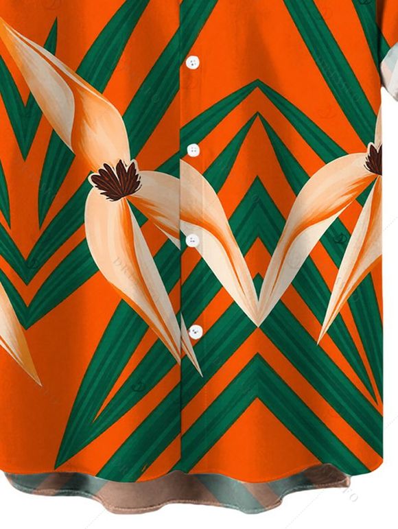 Men's Hawaiian Vacation Shirt Tropical Calla Lily Leaf Print Button Up Shirt - Orange 5XL
