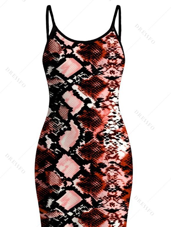 Vintage Dress Animal Snake Print Spaghetti Strap Maxi Bodycon Dress - Rouge foncé XXL | US 14