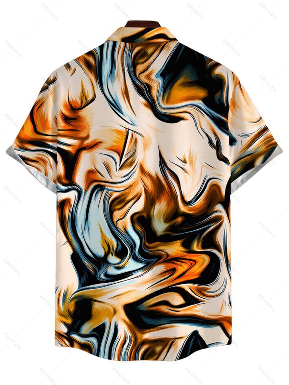 Men's Vacation Shirt Metallic Gold Fluid Marble Print Button Up Shirt - multicolor 5XL