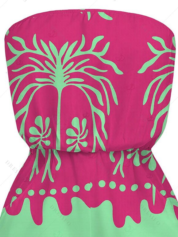 Beach Vacation Romper Palm Tree Ethnic Tribal Print Pocket Off the Shoulder Romper - Rose Vif XXL | US 14