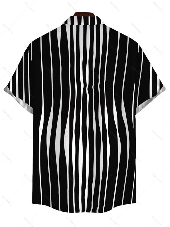 Men's Casual Shirt Distorted Vertical Wavy Stripe Print Button Up Shirt - Noir 5XL
