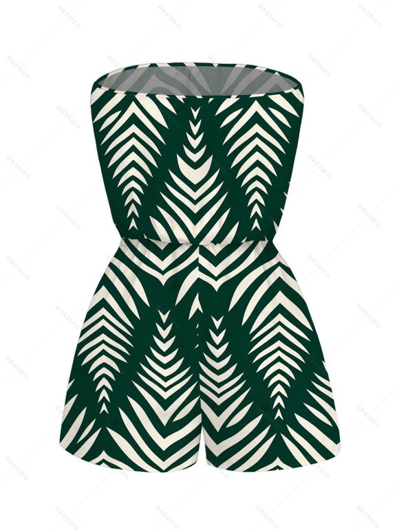 Beach Vacation Romper Serrated Palm Leaf Geometric Print Pocket Off the Shoulder Romper - Vert profond XXL | US 14