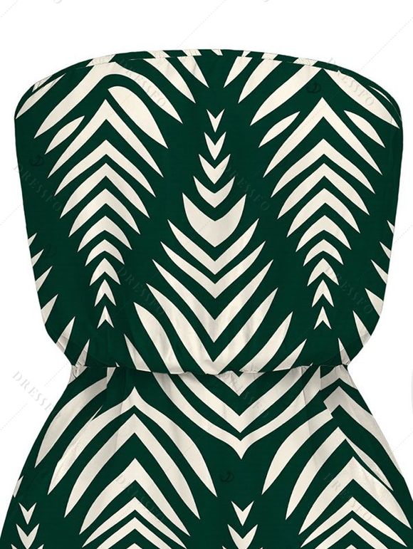 Beach Vacation Romper Serrated Palm Leaf Geometric Print Pocket Off the Shoulder Romper - Vert profond XXL | US 14