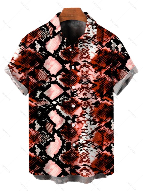 Vintage Couple Outfit Animal Snake Print Spaghetti Strap Maxi Bodycon Dress and Shirt Set - Rouge foncé S | US 4
