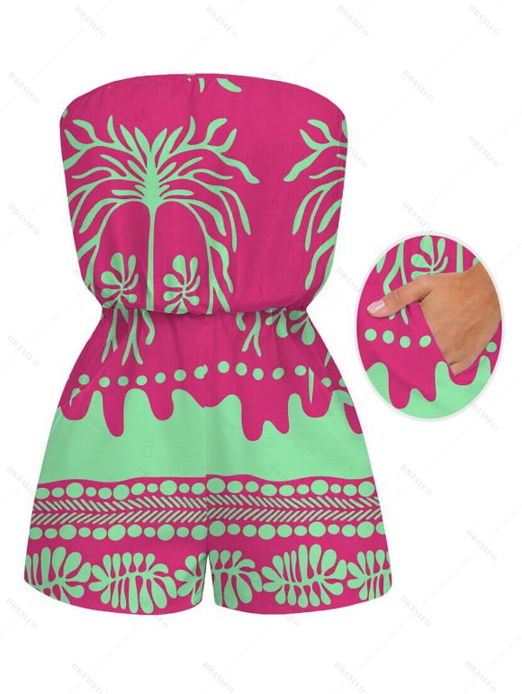 Beach Vacation Couple Outfit Palm Tree Ethnic Tribal Print Pocket Off the Shoulder Romper and Shirt Set - Rose Vif S | US 4