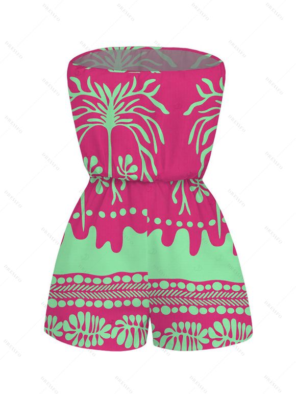 Beach Vacation Couple Outfit Palm Tree Ethnic Tribal Print Pocket Off the Shoulder Romper and Shirt Set - Rose Vif S | US 4