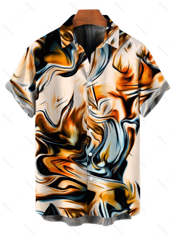 Vintage Couple Outfit Metallic Gold Fluid Marble Print Spaghetti Strap Maxi Bodycon Dress and Shirt Set - multicolor S | US 4