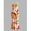Vacation Dress Marble Fluid Swirl Tie Dye Print Bodycon Mermaid Maxi Dress - Orange XXL | US 14