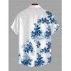 Vacation Couple Outfit Ink Wash Rose Floral Leaf Pattern Lace Hollow Out Slit Dress and Shirt Set - Bleu S | US 4