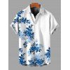 Vacation Couple Outfit Ink Wash Rose Floral Leaf Pattern Lace Hollow Out Slit Dress and Shirt Set - Bleu S | US 4