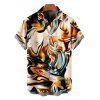 Vintage Couple Outfit Metallic Gold Fluid Marble Print Spaghetti Strap Maxi Bodycon Dress and Shirt Set - multicolor S | US 4