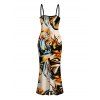 Vintage Couple Outfit Metallic Gold Fluid Marble Print Spaghetti Strap Maxi Bodycon Dress and Shirt Set - multicolor S | US 4