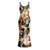 Vintage Couple Outfit Metallic Gold Fluid Marble Print Spaghetti Strap Maxi Bodycon Dress and Shirt Set - multicolor S | US 4