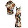 Vintage Couple Outfit Metallic Gold Fluid Marble Print Spaghetti Strap Maxi Bodycon Dress and Shirt Set - multicolor S | US 4