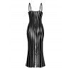 Casual Couple Outfit Distorted Vertical Wavy Stripe Print Spaghetti Strap Maxi Bodycon Dress and Shirt Set - Noir S | US 4