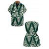 Beach Vacation Couple Outfit Serrated Palm Leaf Geometric Print Pocket Off the Shoulder Romper and Shirt Set - Vert profond S | US 4